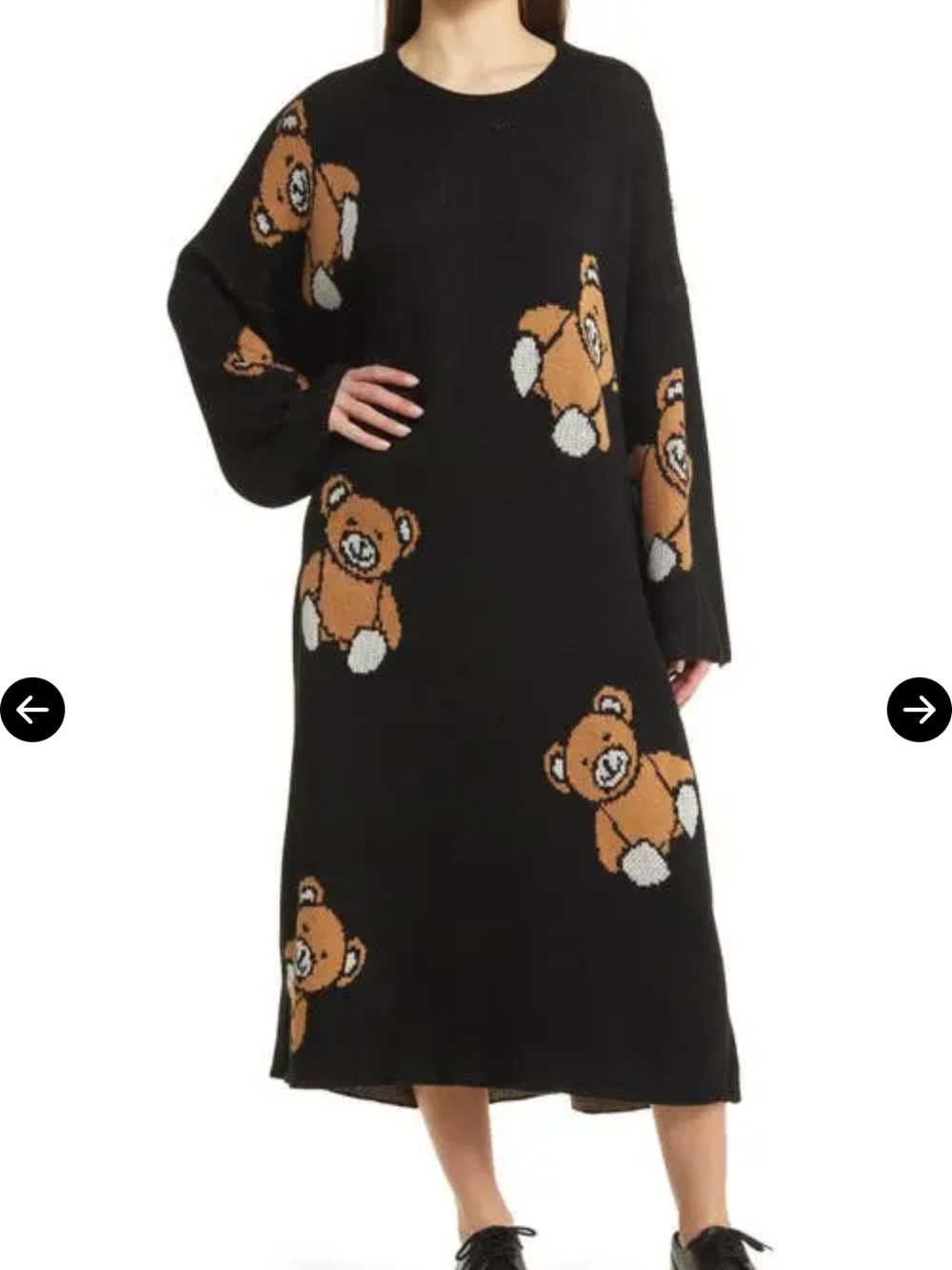 Dressed in LALA Black Midi Dress with Brown Teddy Motif